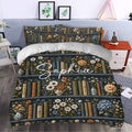 Literary floral duvet cover set styled in a bedroom with vintage books, flowers, and elegant botanical accents