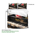 Piano duvet cover with rose artwork, matching pillowcases, and a visible printable design side