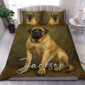 English Mastiff duvet cover set displayed on a bedroom bed with matching portrait pillowcases
