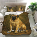 English Mastiff bedding set presented in a bright bedroom with coordinated portrait design