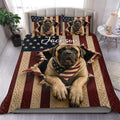English Mastiff duvet cover set displayed on a bed with patriotic stars and red, white, and blue flag artwork