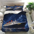 Cruise ship bedding set presented in a bright bedroom with matching ocean-themed pillowcases
