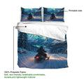 Snowmobile duvet cover bedding set with printable alpine aurora artwork and snowy mountain trail scene