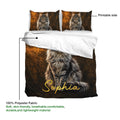 Maine Coon bedding set showing the printable duvet cover side, matching pillowcases, and rich cat artwork