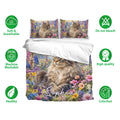 Maine Coon duvet cover set with matching pillowcases, soft breathable fabric, and vibrant floral artwork