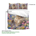 Maine Coon duvet cover bedding set detail showing printed artwork, lightweight polyester fabric, and pillowcases
