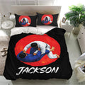Black jiu jitsu duvet cover bedding set with red circle artwork and matching grappling pillowcases