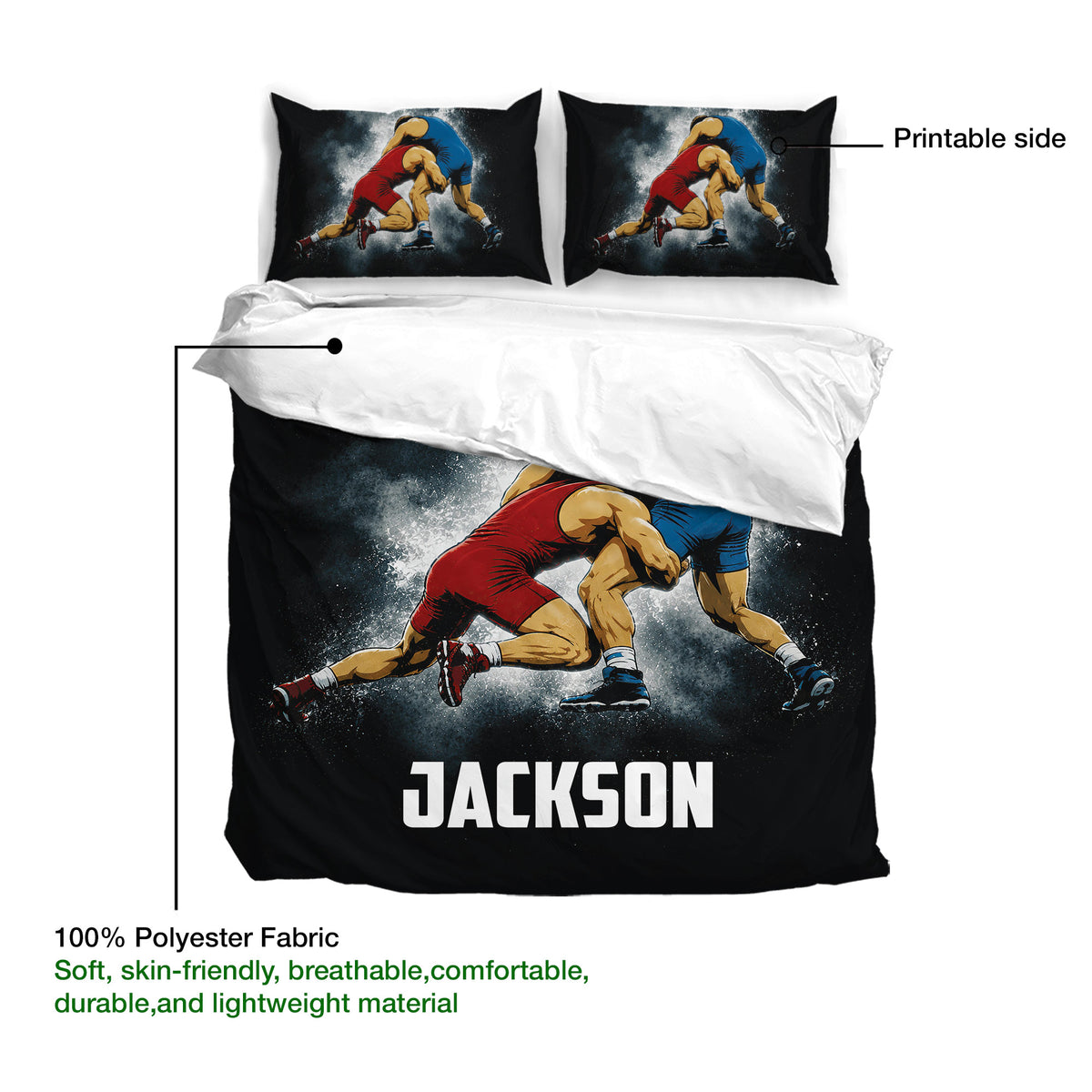 Wrestling bedding set product view showing dramatic grappling artwork on the duvet cover