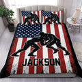 Wrestling duvet cover set with grappling silhouettes and a distressed red, white, and blue flag design
