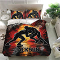 Wrestling bedroom decor featuring a bold grappling silhouette duvet cover and matching pillowcases