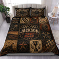 Dirt track racing duvet cover set displayed on a bed with checkered flags, racing wheels and vintage motorsport artwork