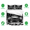 Dirt track racing bedding set with sprint car artwork, pillowcases, and soft breathable fabric icons