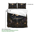 Wicca duvet cover bedding set detail showing printable moon phase artwork and lightweight polyester fabric