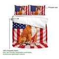 Boxer dog duvet cover with patriotic flag artwork shown in a soft, lightweight polyester fabric detail