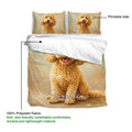 Goldendoodle duvet cover set showing the printed side, golden dog artwork, and lightweight polyester fabric