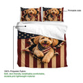 Goldendoodle duvet cover bedding set shown with matching pillowcases and a visible printable front side
