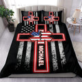 Paramedic duvet cover bedding set in black, red, white, and blue with a medical star emblem