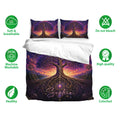Tree Of Life bedding set with matching pillows, vivid purple artwork, and soft breathable fabric features