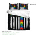 Autism duvet cover bedding set showing colorful puzzle pieces, striped artwork, and printable fabric