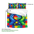 Autism duvet cover showing colorful puzzle pieces, heart artwork, printable surface, and lightweight polyester fabric