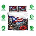 Puerto Rico bedding set displayed with matching pillowcases and colorful island flag artwork
