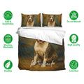 American Staffordshire dog duvet cover bedding set shown with soft breathable fabric and care feature icons