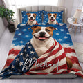 American Staffordshire duvet cover set with a patriotic flag-inspired design and matching pillowcases