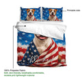 American Staffordshire duvet cover set showing the printed side, matching pillowcases, and patriotic artwork