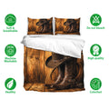 Cowboy duvet cover bedding set with matching pillowcases, western boots, rustic wood print, and breathable fabric icons