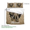 Elephant bedding set showing the printed duvet cover side and matching pillowcases in a product detail view