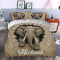 Realistic elephant duvet cover bedding set styled in a modern bedroom with earthy wildlife decor