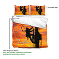 Lineman duvet cover bedding set showing printable artwork on soft polyester fabric with utility pole silhouettes