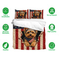 Yorkie bedding set with matching pillowcases, patriotic dog artwork and soft breathable fabric callouts