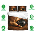 Bowling bedding set with matching pillowcases, bowling ball and pin artwork, and soft breathable fabric