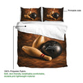 Bowling duvet cover and pillowcases showing printable artwork and lightweight polyester fabric details
