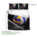 Volleyball duvet cover set with blue and yellow ball artwork, black court design, and printable side detail