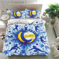 Blue volleyball duvet cover set with matching pillowcases, splash design, and energetic sports bedroom decor