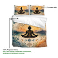Yoga duvet cover bedding set showing the printed side, meditating figure artwork, and soft polyester fabric
