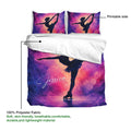 Ice skating duvet cover detail showing a galaxy skater design and printable outer surface