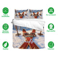 Skiing bedding set with snowy mountain artwork, matching pillowcases, and a soft breathable design