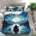Kayak duvet cover bedding set styled in a bright bedroom with matching lake and mountain pillowcases