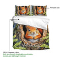 Squirrel duvet cover close-up showing the printable front, soft fabric details, and woodland artwork
