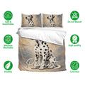 Dalmatian duvet cover bedding set shown with matching pillowcases and breathable fabric care icons
