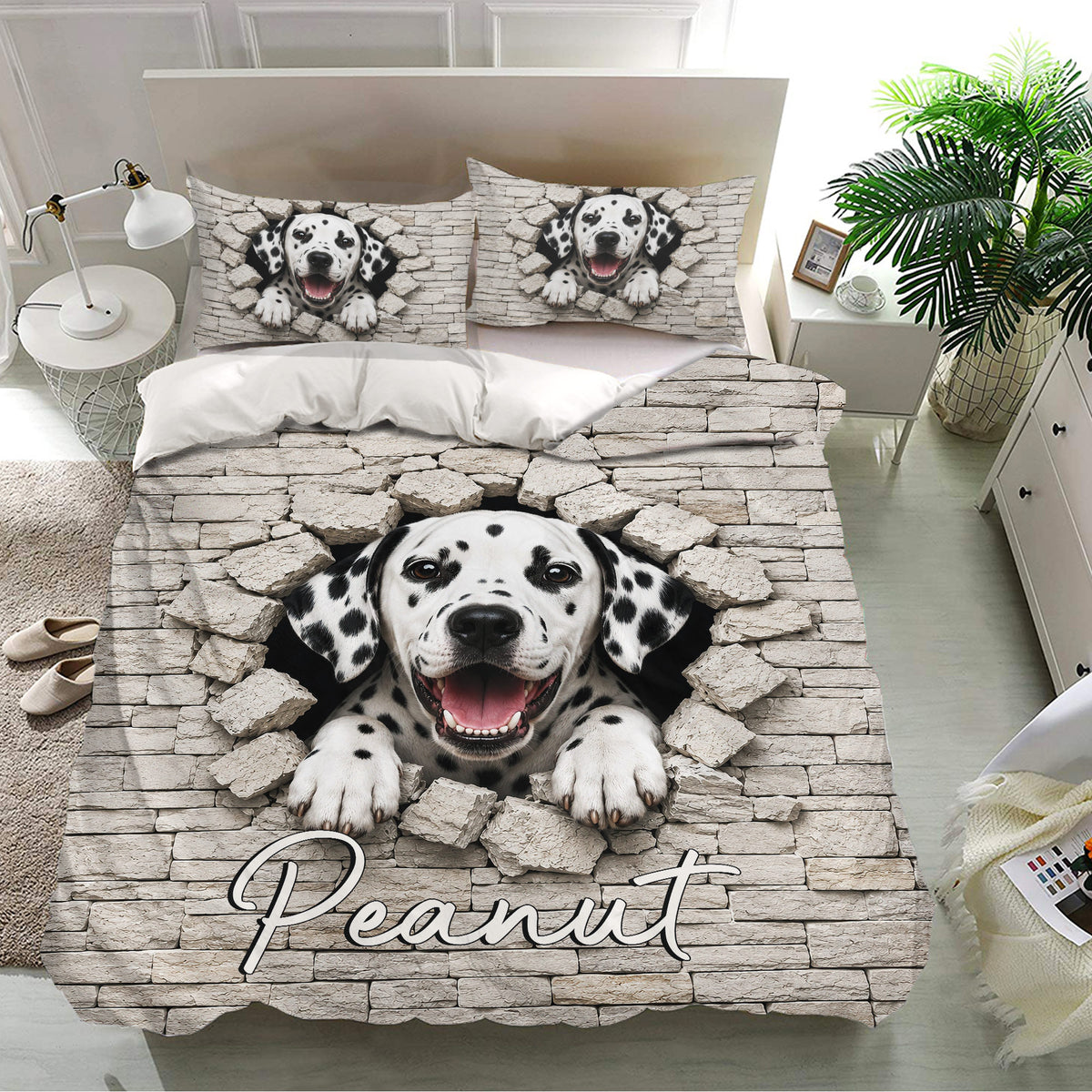 Dalmatian duvet cover bedding set displayed on a modern bed with matching pillowcases