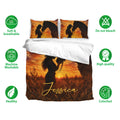 Western cowgirl duvet cover bedding set with matching pillowcases, horse artwork, and warm sunset colors