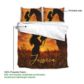 Cowgirl duvet cover set detail showing horse artwork, printable fabric surface, and breathable polyester material