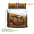 Cowgirl duvet cover showing western boots, cactus, roses, ornate border, and soft polyester fabric