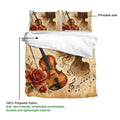Violin duvet cover set detail showing printable artwork and soft polyester fabric labeling