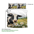 Dairy cow duvet cover set product view showing meadow artwork and soft polyester fabric details