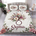 Nurse duvet cover set with floral stethoscope artwork styled on a modern bedroom bed